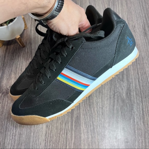 *Penguin | Black Suede  Canvas Multi Color Striped Sneakers Size 10 - Picture 5 of 16